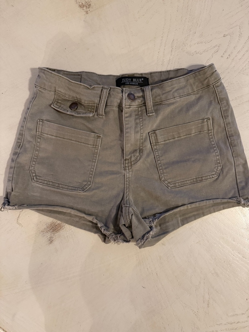 Judy Blue Women's Olive Green Frayed Hem Twill Shorts 28